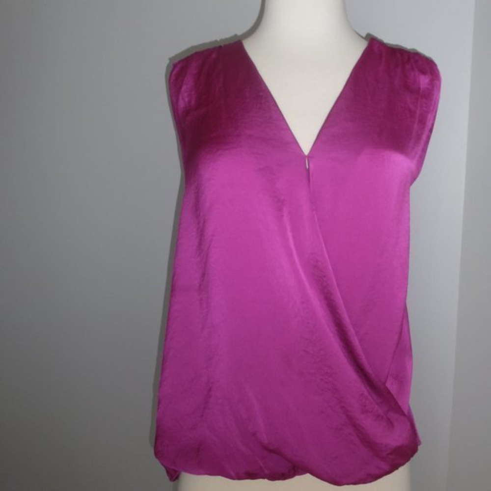 Vince V Neck Sleeveless Fuchsia Bright Purple Tee‎ Tank Top Knit Blouse Small